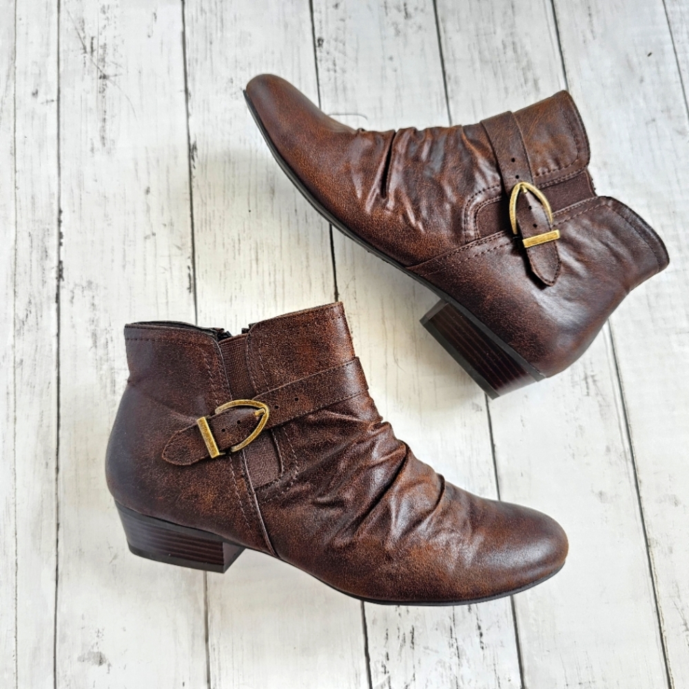 Kim Rogers Crackled Brown Black Vegan Leather Suede Ankle Booties Ankle Boots